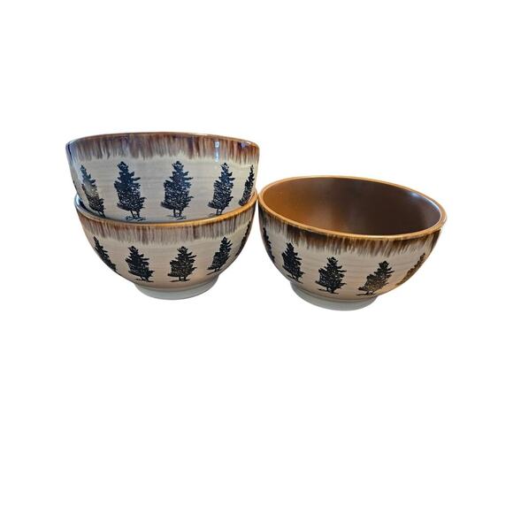 Elama Stoneware Elk Woodland Soup Cereal Salad Dessert Bowls Set Of 3 - Picture 1 of 4